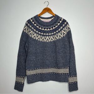Tommy Hilfiger Blue Nordic Fair Isle Crewneck Wool Silk Sweater